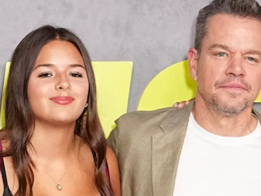 Matt Damon poses with his mini-me teen daughter Gia, 14