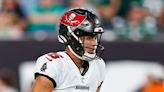 Buccaneers punter Jake Camarda appears to swing his helmet but isn't penalized