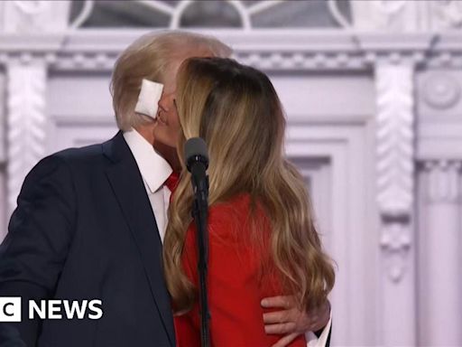 Trump and Melania kiss as balloons drop at Republican convention