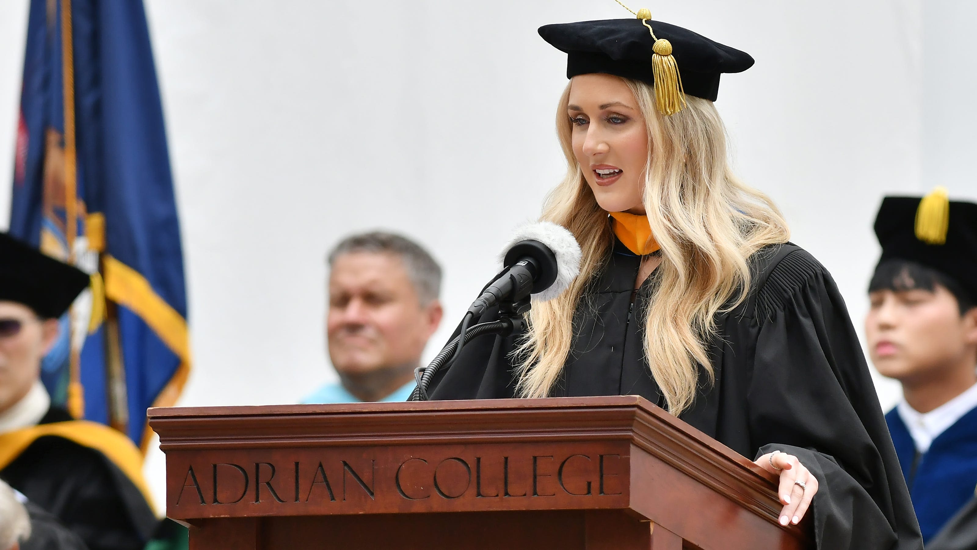 Critic of trans athletes Riley Gaines tells Adrian College grads, 'I chose to be courageous'