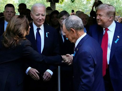 Harris and Trump shake hands at New York 9/11 remembrance ceremony on 23rd anniversary of attacks