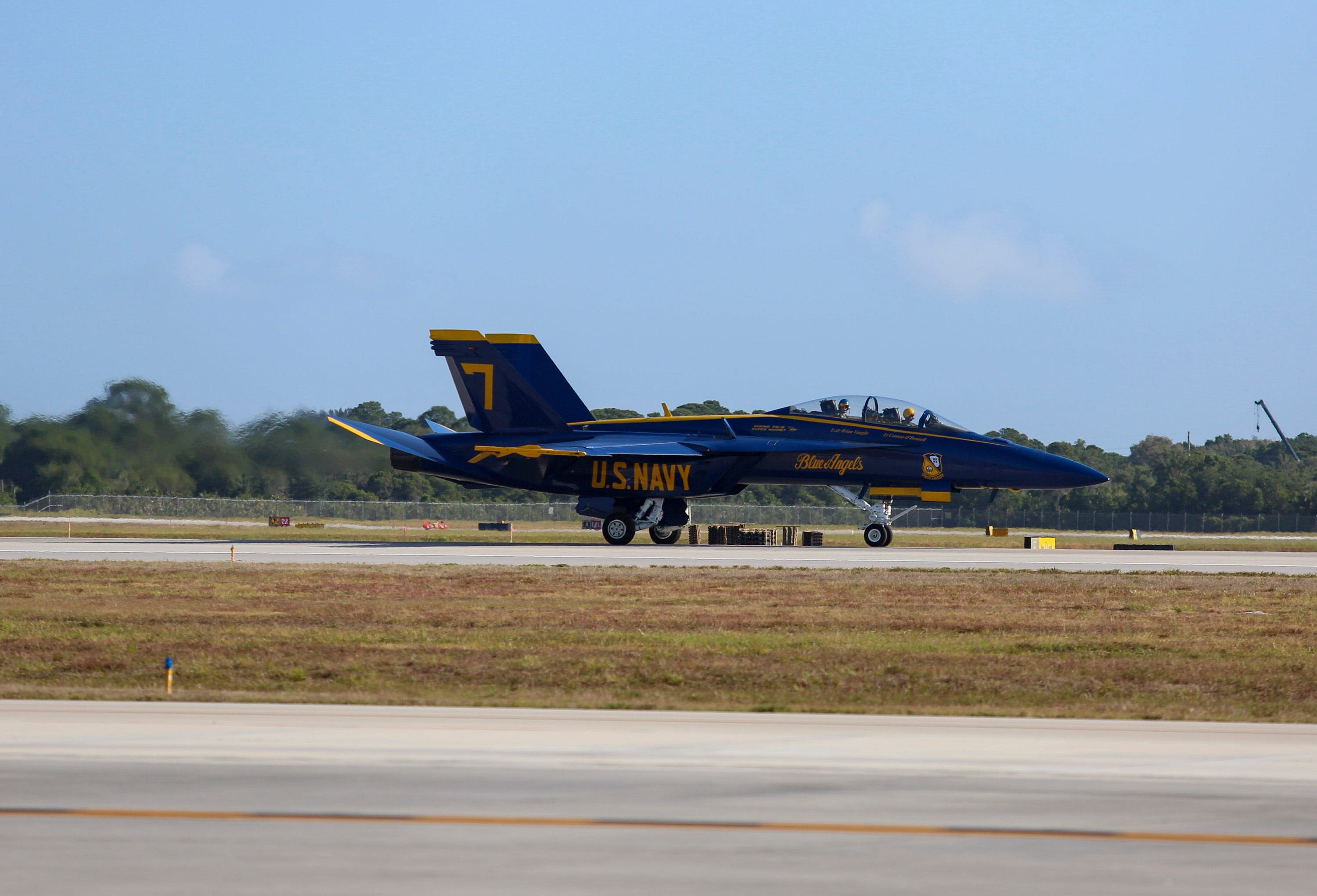 U.S. Navy Blue Angels No. 7 arrives for weekend air show at Vero Beach Regional Airport