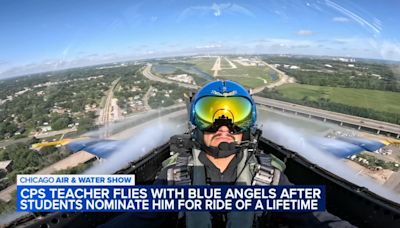 Chicago Public Schools teacher Thomas Angsten flies with the Blue Angels