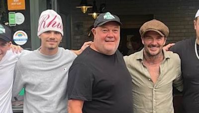 David Beckham and son Romeo stops off for a £5.50 pie and mash lunch