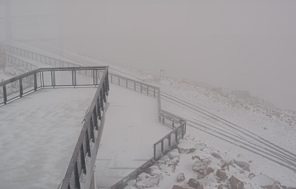 Snow on Pikes Peak after cold front moved through Wednesday