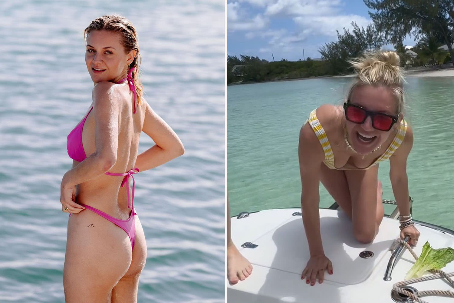 Kelsea Ballerini rocks a hot pink thong bikini during getaway with friends