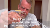 Woman recreates viral cooking video, baffles husband: "leave him alone"