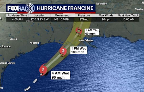 LIVE: Hurricane Francine tracker | Path, landfall timing, warnings, impact on Texas, Louisiana