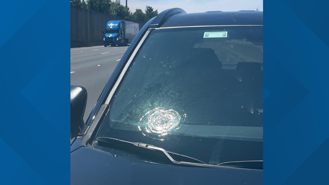 Woman says her car was damaged after a dump truck hit a highway sign on I-95