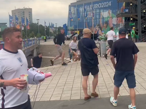 Watch England fans who left Slovakia game early race to re-enter stadium
