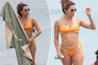 Eva Longoria shows some skin in a cheeky bikini on Spanish beach