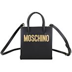 MOSCHINO Shopper 字母印花小牛皮手提斜背紙袋包(黑x金)