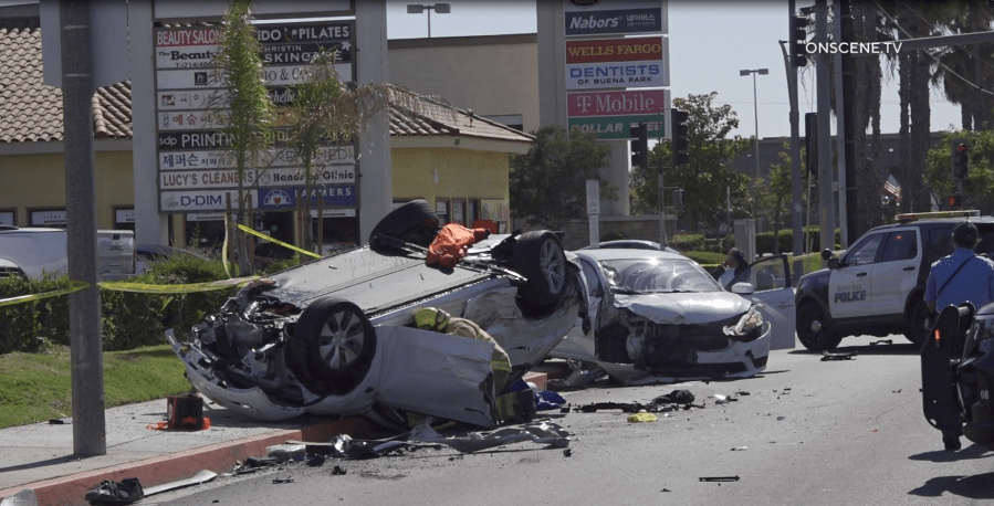 Wrong-way Tesla driver flips into oncoming traffic in Orange County