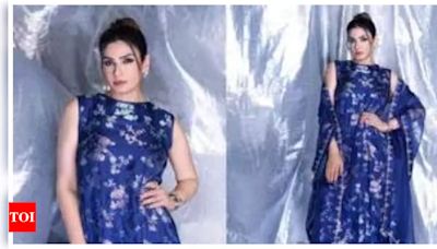 Raveena Tandon experiments with style in blue brocade gown - Times of India