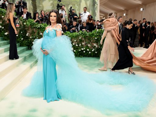 Lea Michele Cradles Baby Bump in Turquoise Gown at 2024 Met Gala