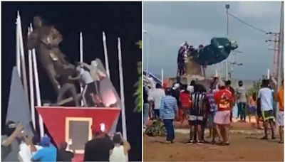 Venezolanos derriban estatuas de Hugo Chávez en protestas contra resultado de elecciones presidenciales