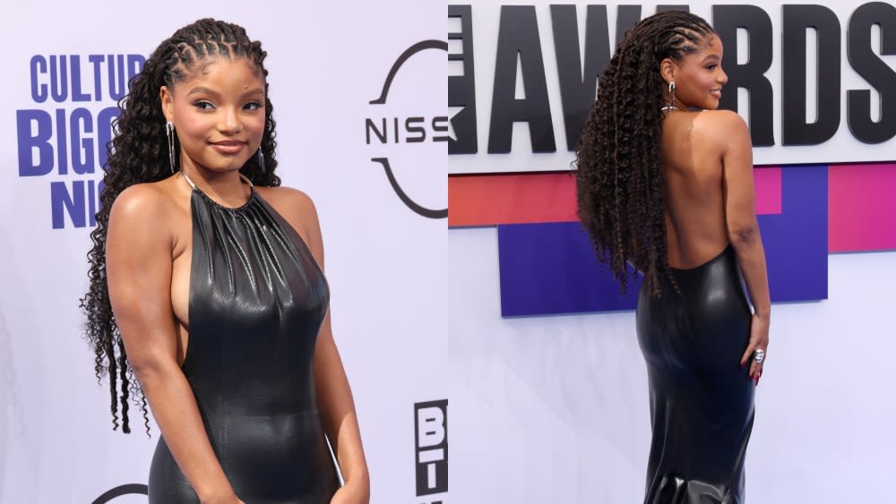 Halle Bailey Embraces Backless Silhouette in Avellano Dress With Flowing Train on the BET Awards 2024 Red Carpet