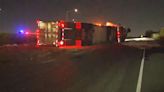 Overturned big-rig causes traffic mess at 101-880 interchange in San Jose