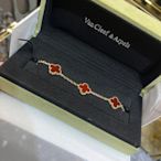 小皮美國代購  ✤ Van cleef & arpels ✤ VCA 梵克雅寶 經典幸運草 750 18K金 紅瑪瑙五花 黃K金手鍊