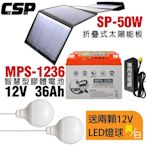 【CSP】智慧型膠體電池+太陽能板 充電組 露營 露營車儲電 綠電 風電 MPS1236+SP-50