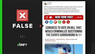 No, Congress is not voting on a bill that would make questioning events surrounding 9/11 terror attacks a crime