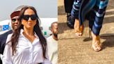 Meghan Markle Adds Glitz Via Bow Embellished Gold Snakeskin Burberry Shoes in Nigeria