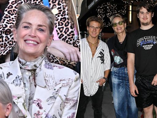 Sharon Stone enjoys rare outing with sons Roan, 24, and Laird, 19, for dinner in LA