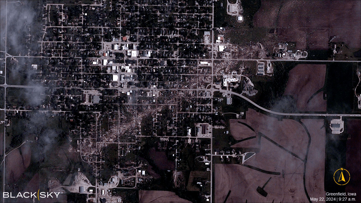 Satellite image shows scar left by tornado in Greenfield