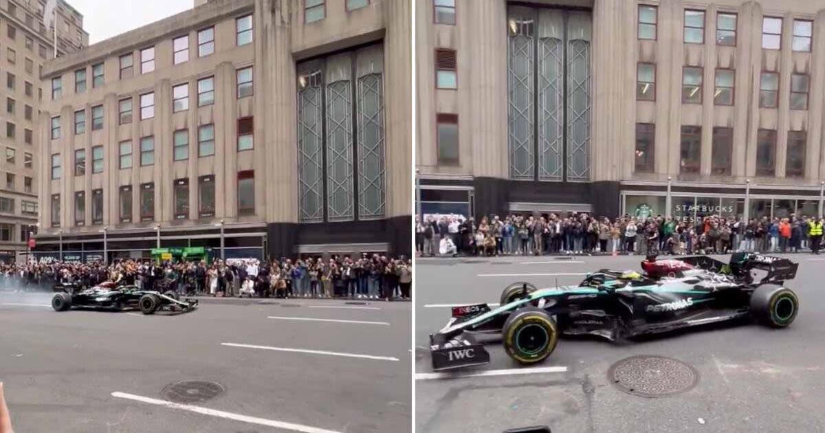 Lewis Hamilton does doughnuts outside Empire State Building in New York