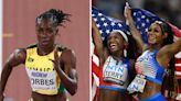 USA's Sha'Carri Richardson And Twanisha Terry Carry Injured Jamaican Sprinter Off Track