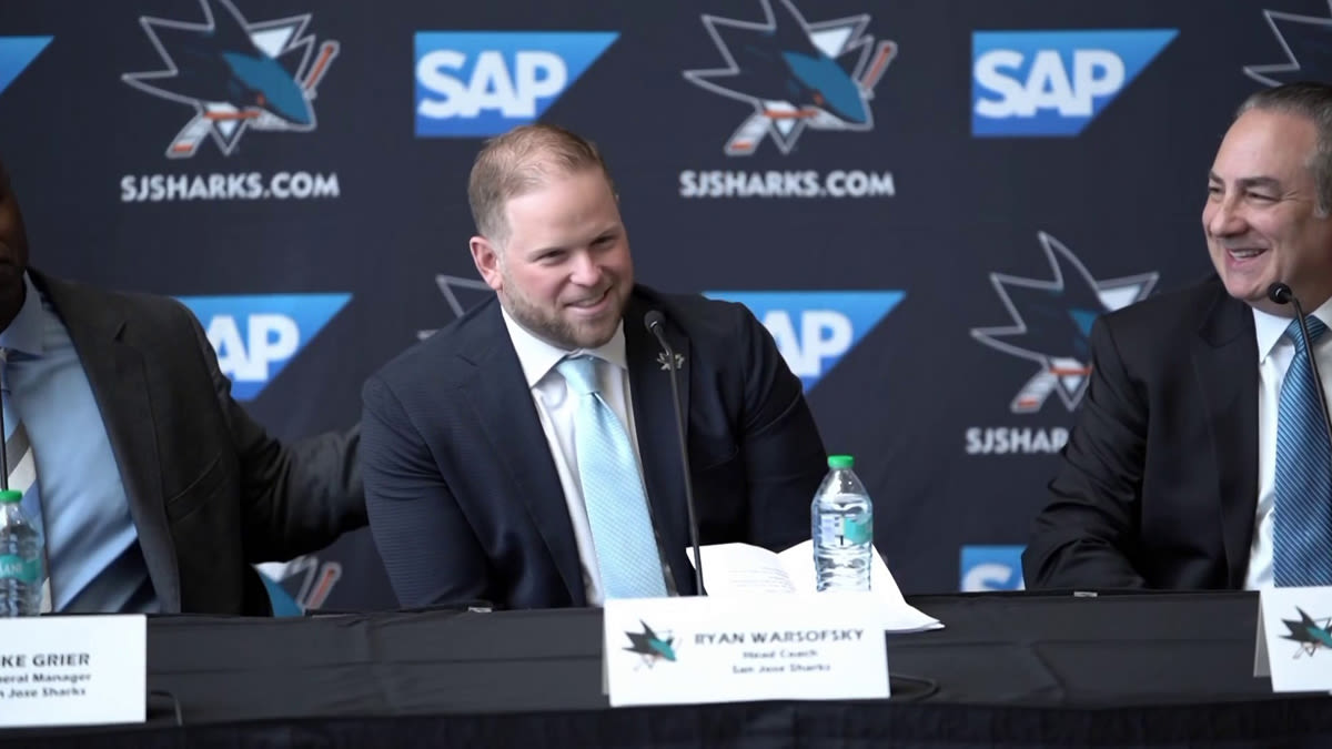 Watch new Sharks coach Warsofsky get emotional during intro presser