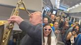 Retired music teacher wows train passengers with impromptu saxophone show