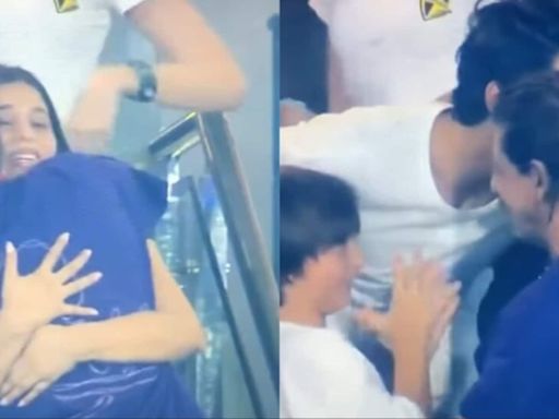 Suhana Khan gets emotional as Shah Rukh Khan hugs her, Aryan and AbRam after KKR win; fans love the sweet family moment