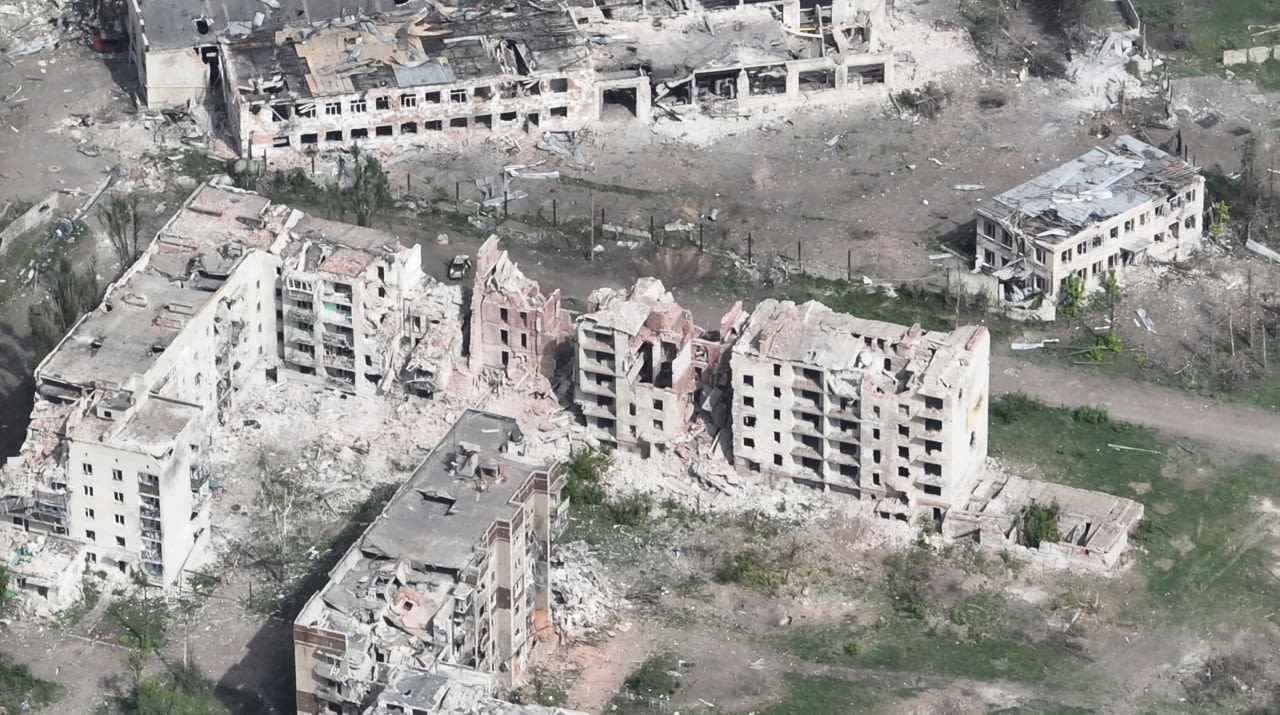 Drone footage shows devastation in Chasiv Yar, an eastern Ukrainian city Russia is assaulting