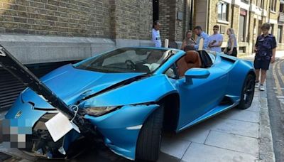 Moment £200k Lamborghini is destroyed as man runs away from smoking wreckage