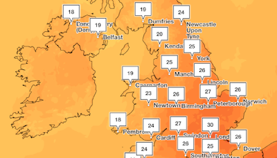 Maps show where in the UK temperatures will soar to 30C this week