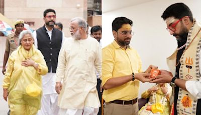 Jaya Bachchan,Abhishek, and Shweta offer prayers at Kashi Vishwanath Temple