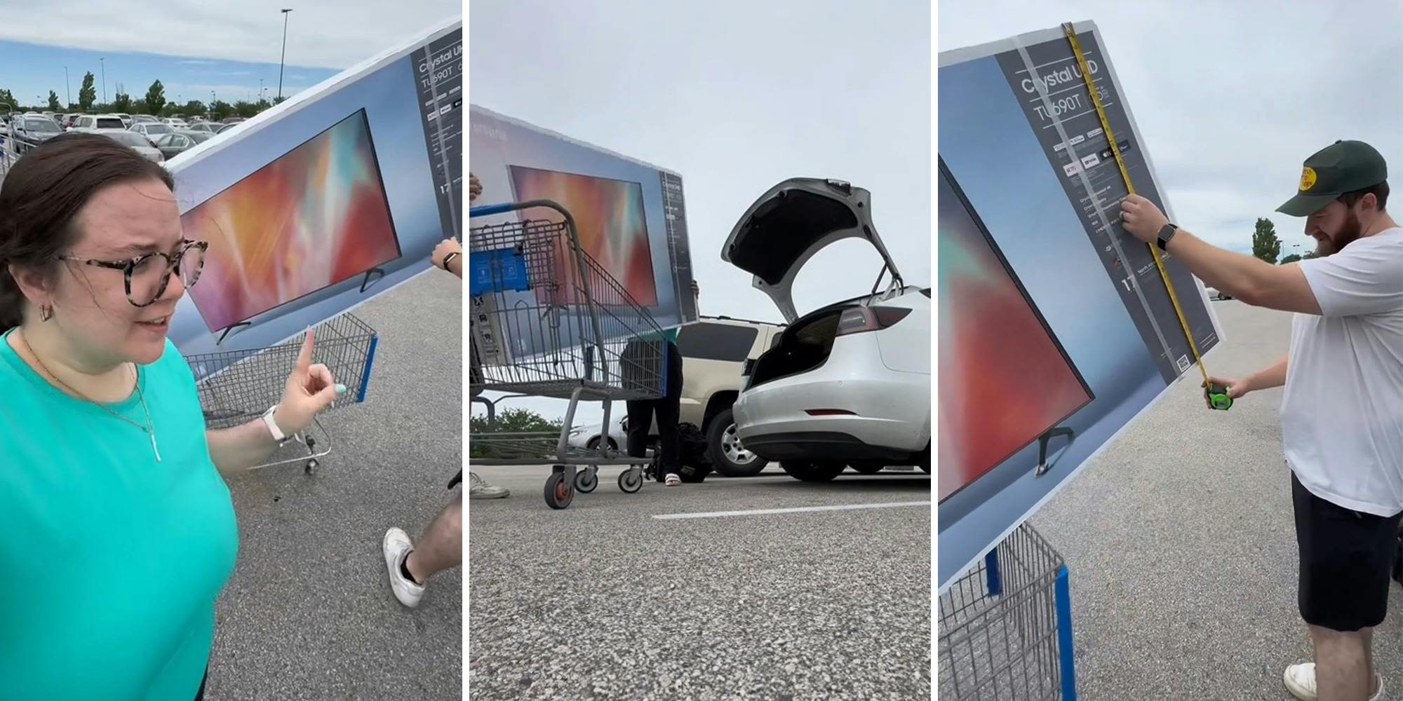 'For $250 I'll carry it home': Walmart shopper buys 65-inch Samsung TV. Then she tries to load it onto her Tesla