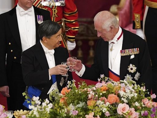 Britain's King Charles III welcomes the visiting Japanese emperor and empress