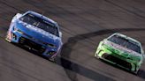 Kyle Larson wrecks into Denny Hamlin after contact with Daniel Suárez at Iowa