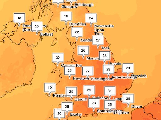 Maps show where in the UK temperatures will soar to 30C this week