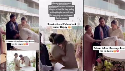 Newlyweds Sonakshi - Zaheer hug and kiss; Zaheer Iqbal touches Shatrugan - Poonam Sinha's feet after civil marriage [Watch]