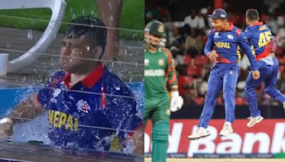 Video: Nepal Fan Jumps Into Stadium's Pool For Wicket Celebration During T20 WC 2024 Match vs Bangladesh