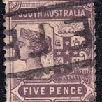 英屬澳洲 南澳省1895『特殊戳FEE_維多利亞女皇 - 高額5便士』古典票