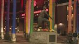 Fans gather at Willie Mays Plaza at Oracle Park to remember Giants legend