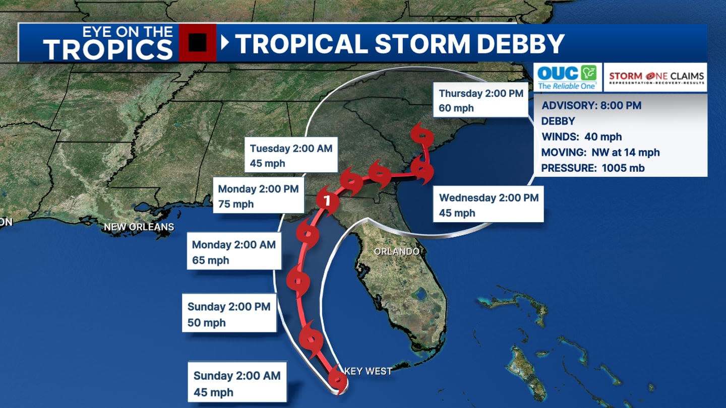 Tropical Storm Debby has formed, expected to become a hurricane before Monday landfall
