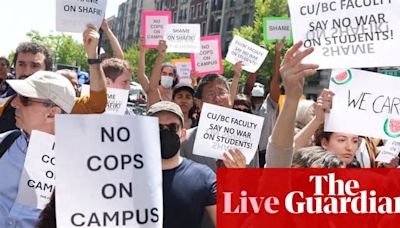 Columbia president blames protesters after police arrest 300 on New York campuses; UCLA cancels all classes after violence – live