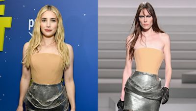 Emma Roberts Embraces Contrasting Fabrics in Strapless Versace Look for ‘Space Cadet’ Premiere