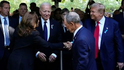 Harris and Trump shake hands at New York 9/11 remembrance ceremony on 23rd anniversary of attacks