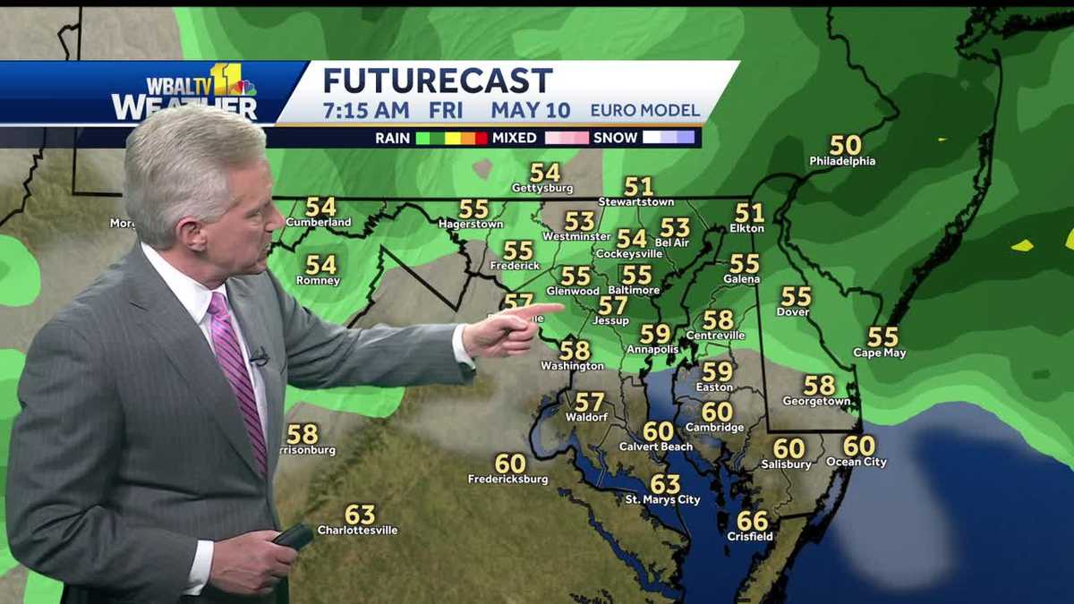 Cool and cloudy with showers Friday in Maryland